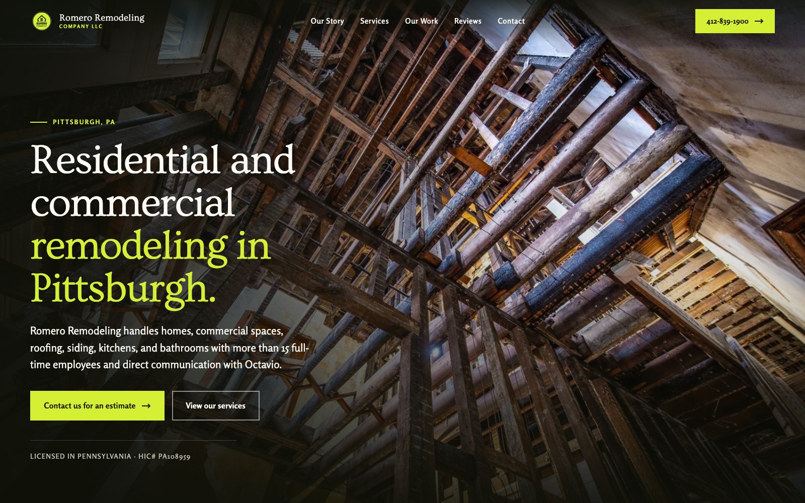 The new Romero Remodeling Company LLC homepage concept