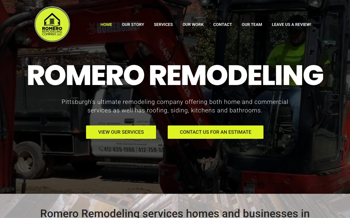 The current romeroremodeling.com homepage