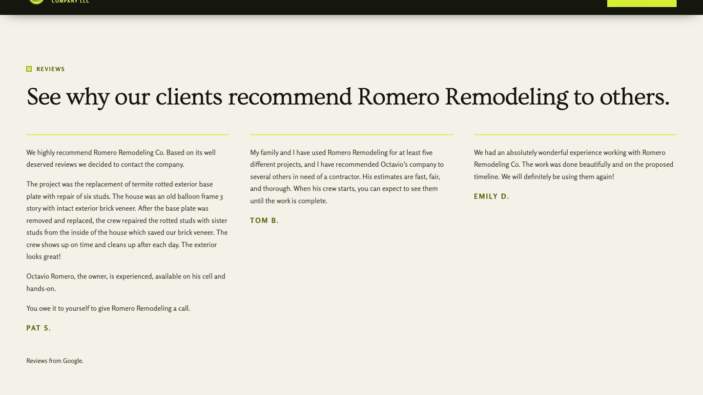 The reviews section of the new homepage