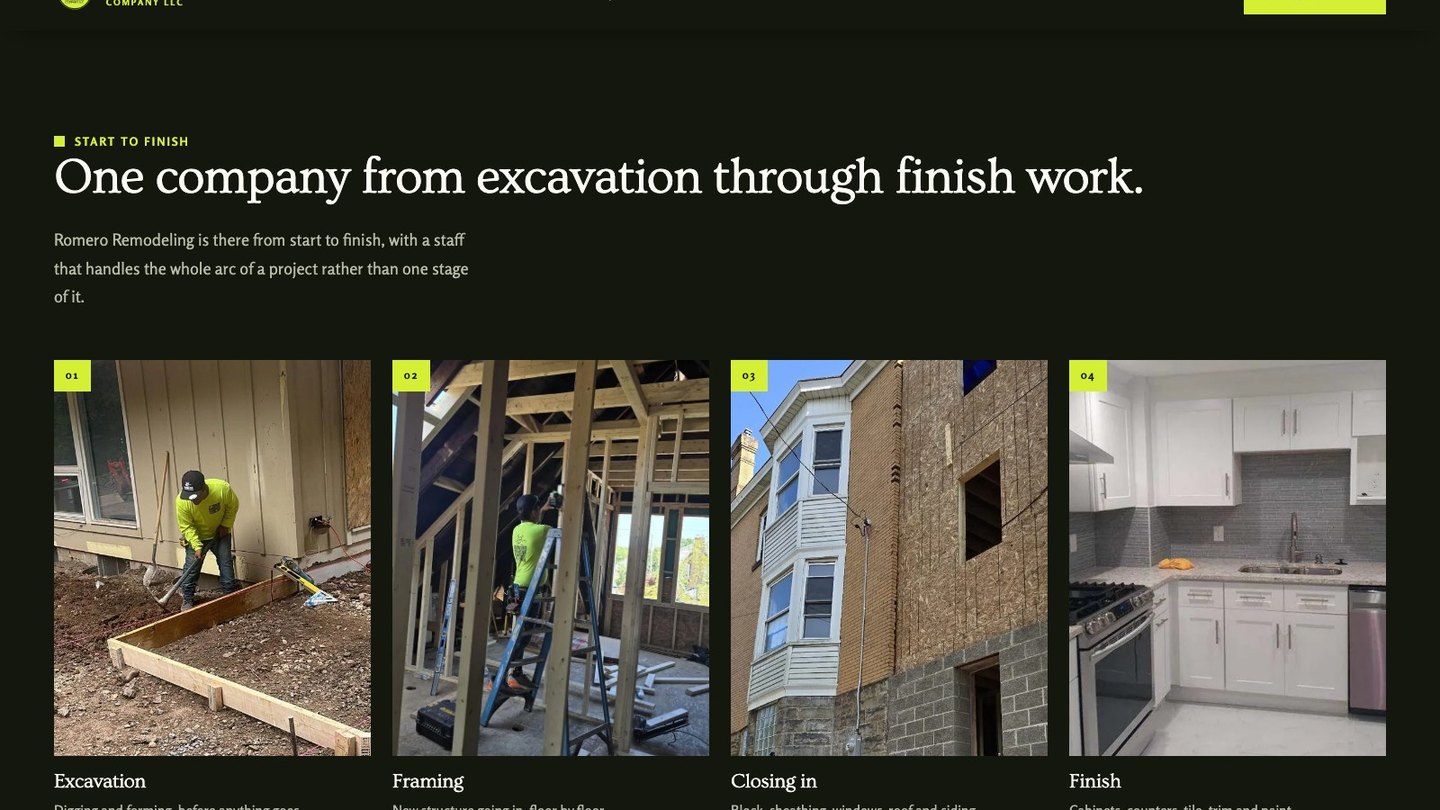 The build stages section of the new homepage