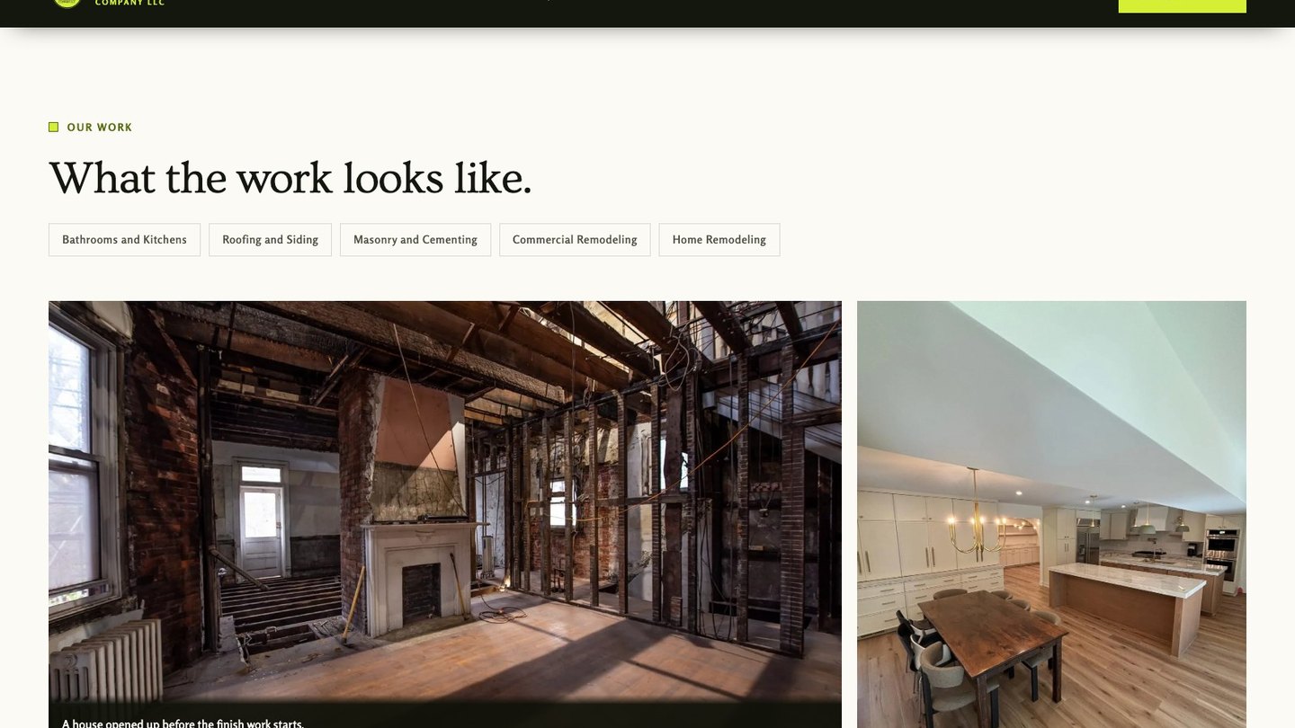 The work gallery section of the new homepage